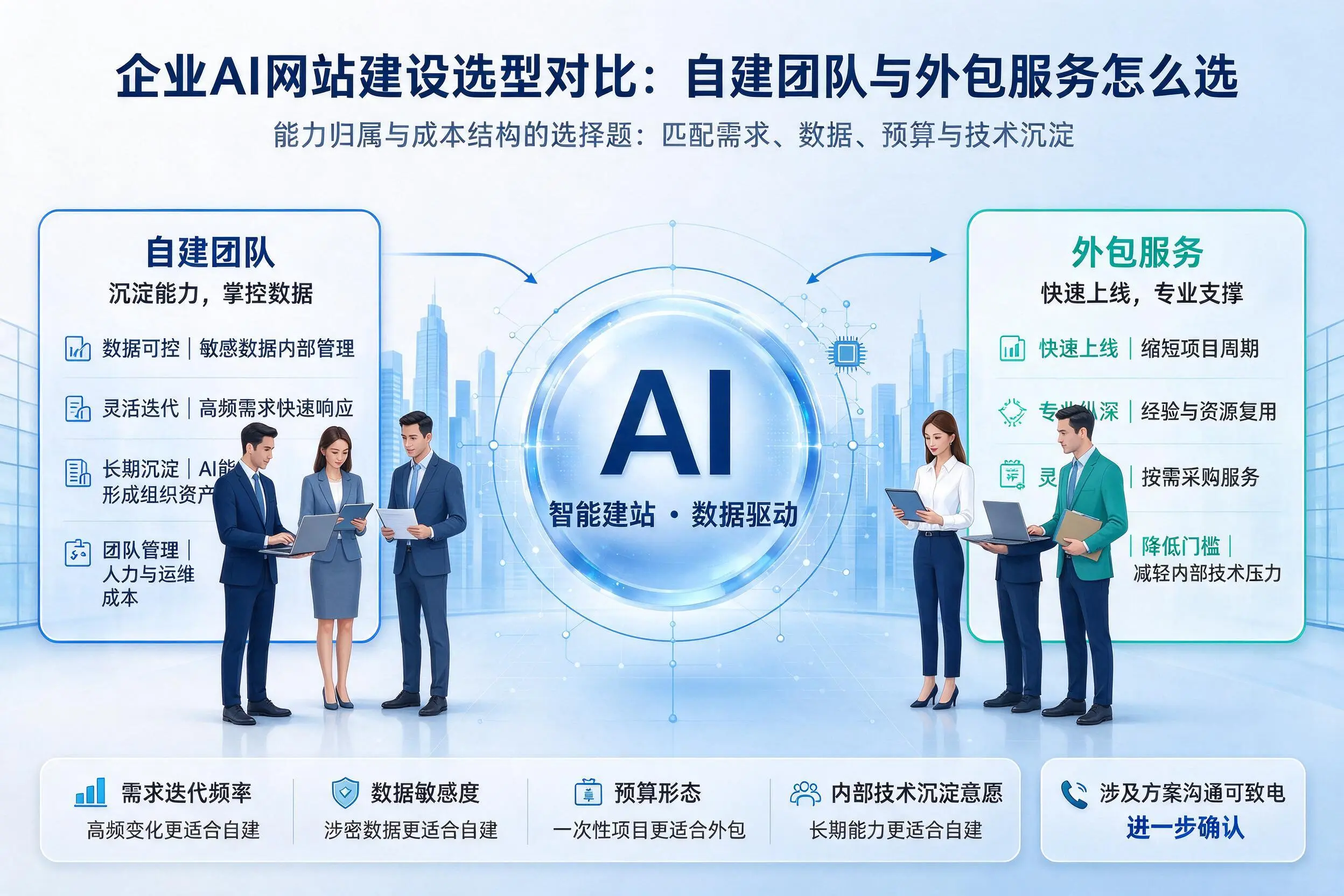 柳州企业AI网站建设选型对比:自建团队与外包服务怎么选